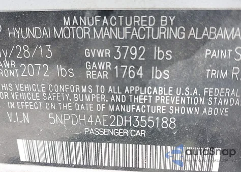 2013 Hyundai Elantra Gls from USA, damaged, VIN 5NPDH4AE2DH355188